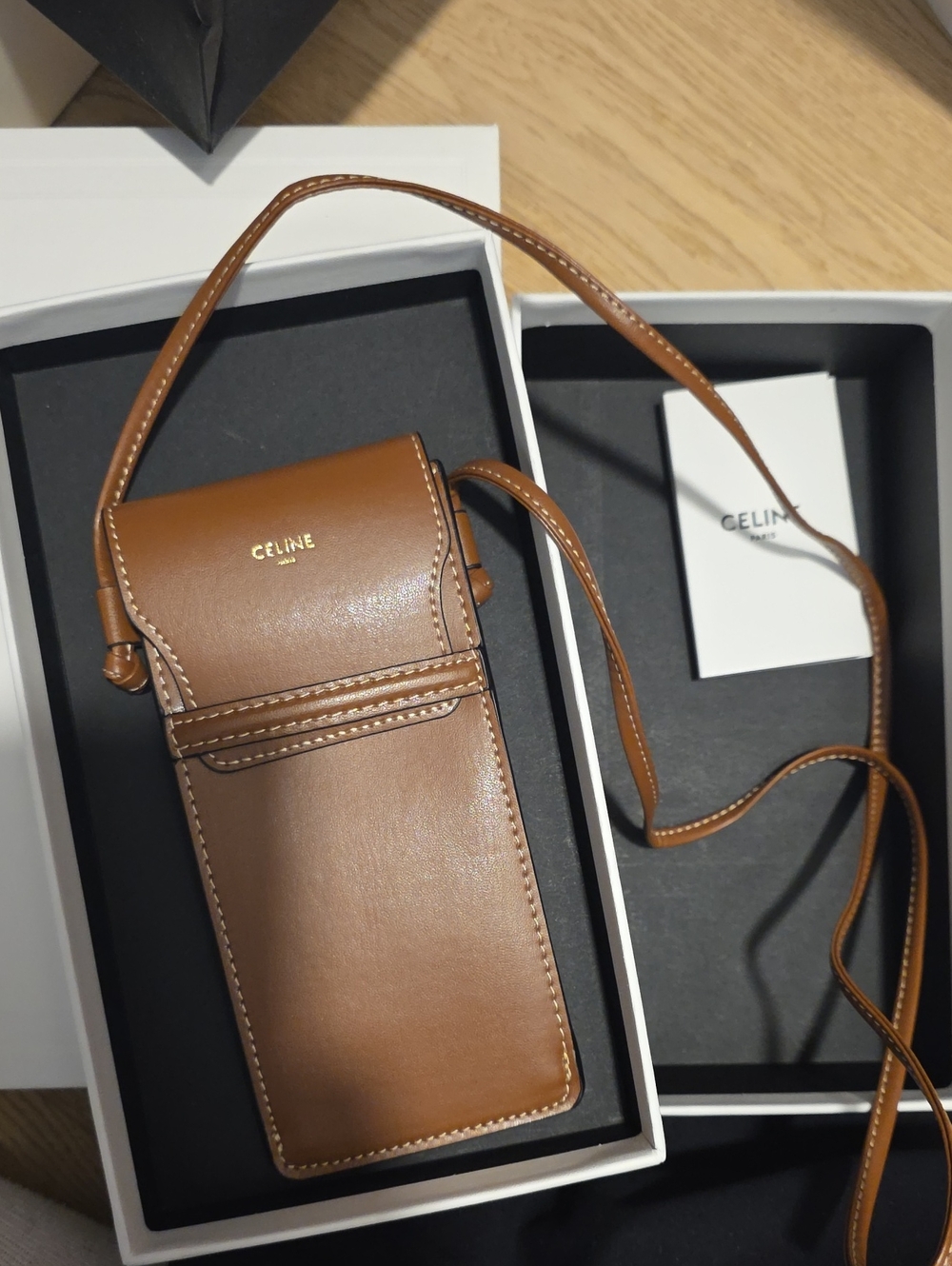 Celine Tan Brown Leather Crossbody Phone Pouch